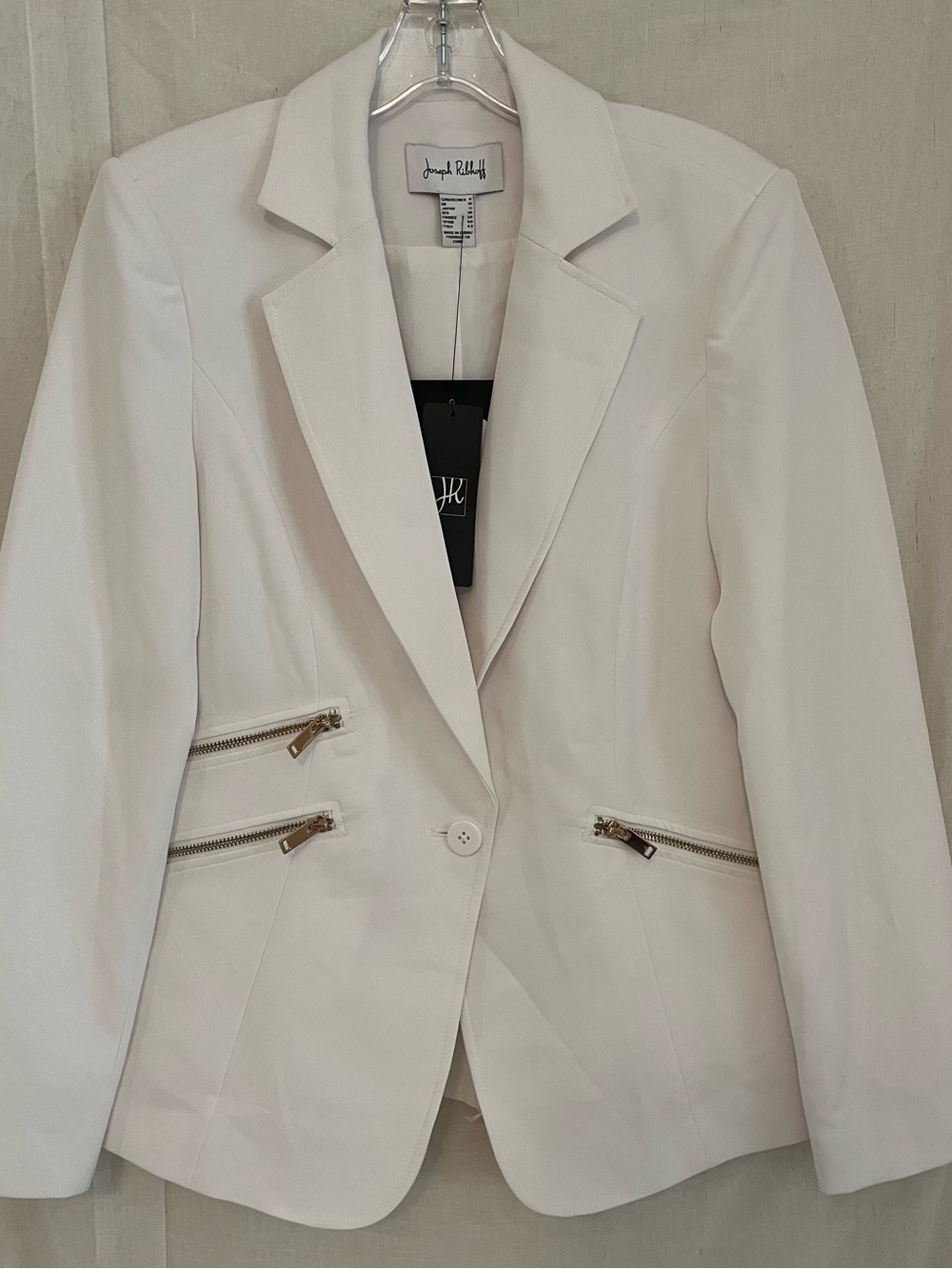 Joseph Ribkoff Ivory Single-Button Blazer with Gold Zippers